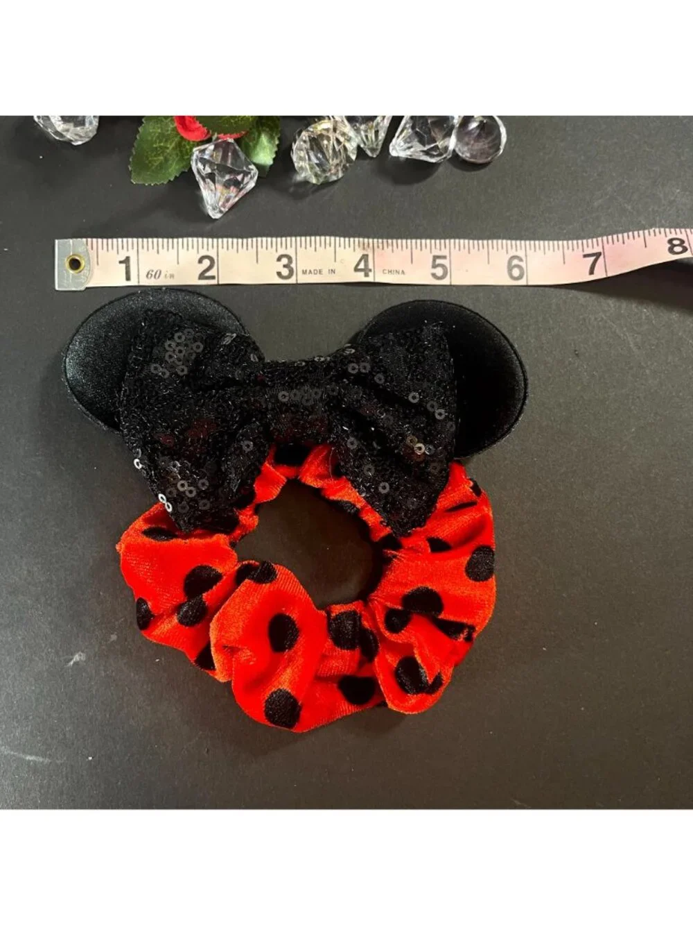 Minnie Mouse Hair Scrunchies Polka Dot Hair Rubber Band Velvet Ears Sequins